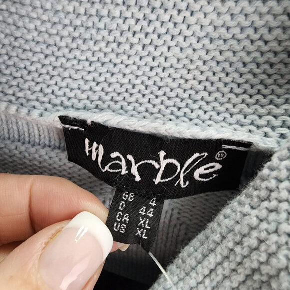Marble Light Blue Cotton High Neck Knit Sweater Size XL - Picture 6 of 8